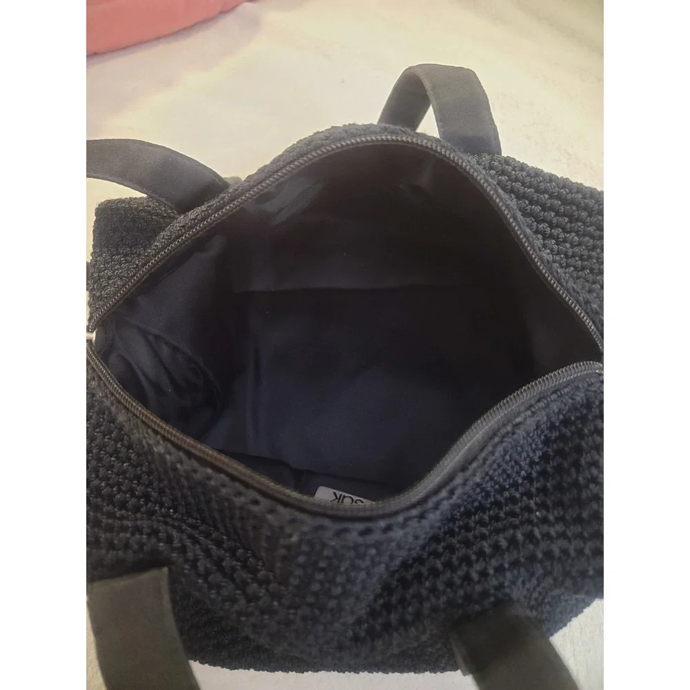The Sak Black Crochet Satchel Handbag Woven 90's Bag vintage barrel bag New